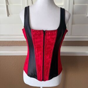 Vintage Empire Intimates Red Black Floral Buster Corset Top Sz 36 Goth Alt Pinup